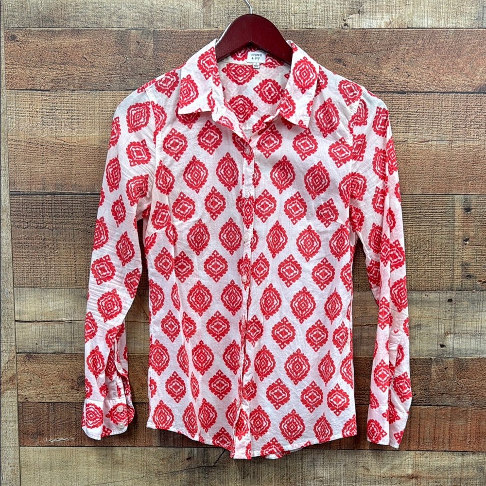 Crown & Ivy India Print Button Down Shirt Size small